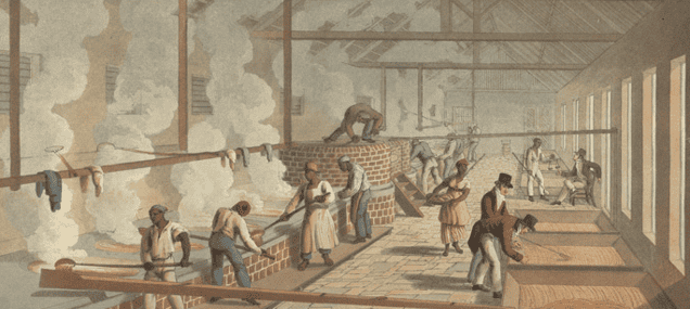 An old drawing showing slaves and how they would produce sugar at places like Bulow Plantation in Florida.