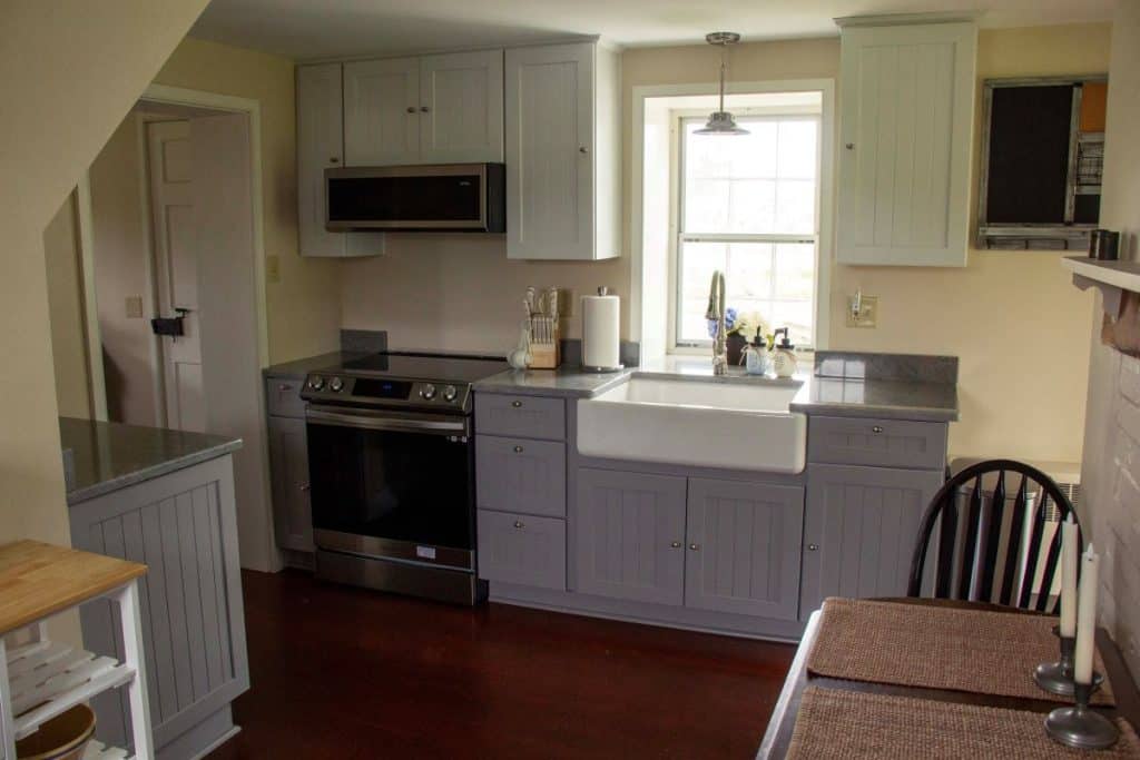 The kitchen at the Slyder house on the Gettysburg Battlefield is small but equipped with essentials like a sink, refrigerator and stove.