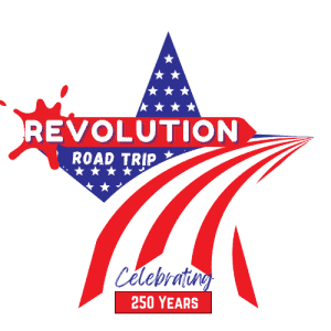 A star that is red, white and blue like an American flag with the words Revolution Road Trip and Celebrating 250 years.