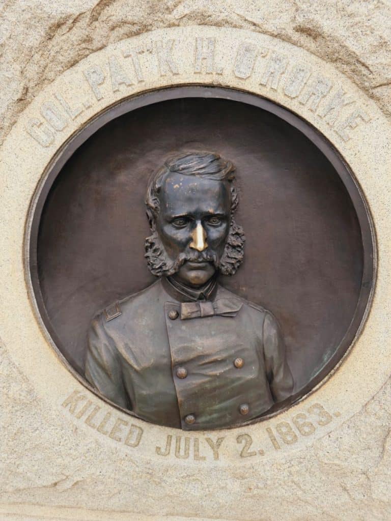 You can see the shiny nose on the monument to Paddi O'rorke on Little Round Top where people have rubbed it for good luck.